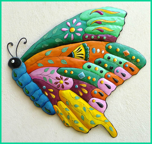 Painted metal butterfly wall decor - tropic decor